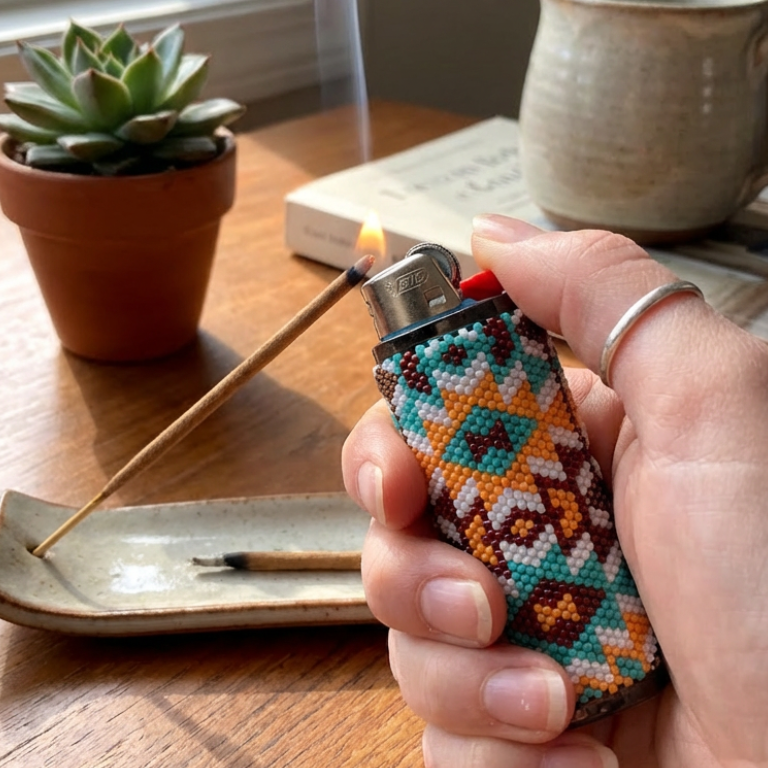 Beaded Textile Metal Lighter Case