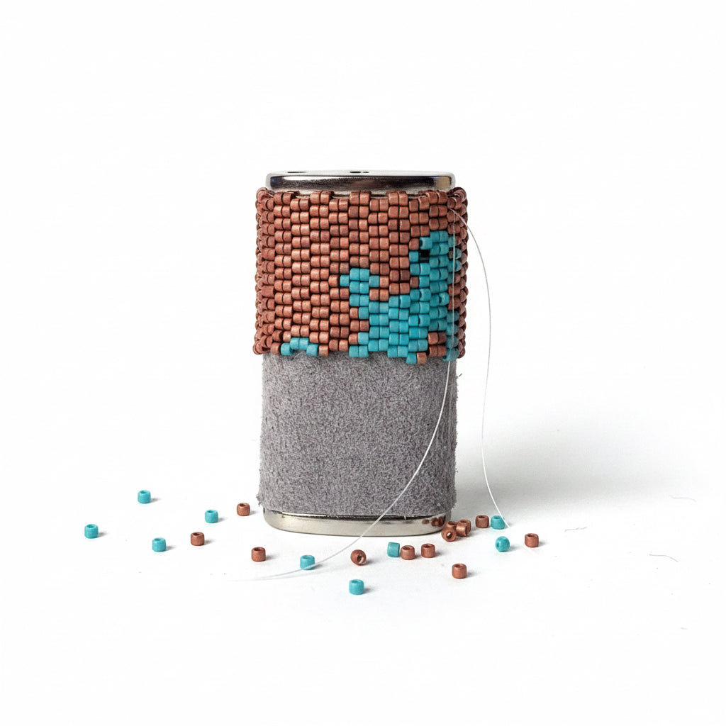 Beaded Textile Metal Lighter Case