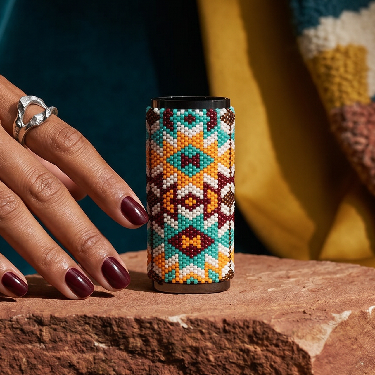 Beaded Textile Metal Lighter Case