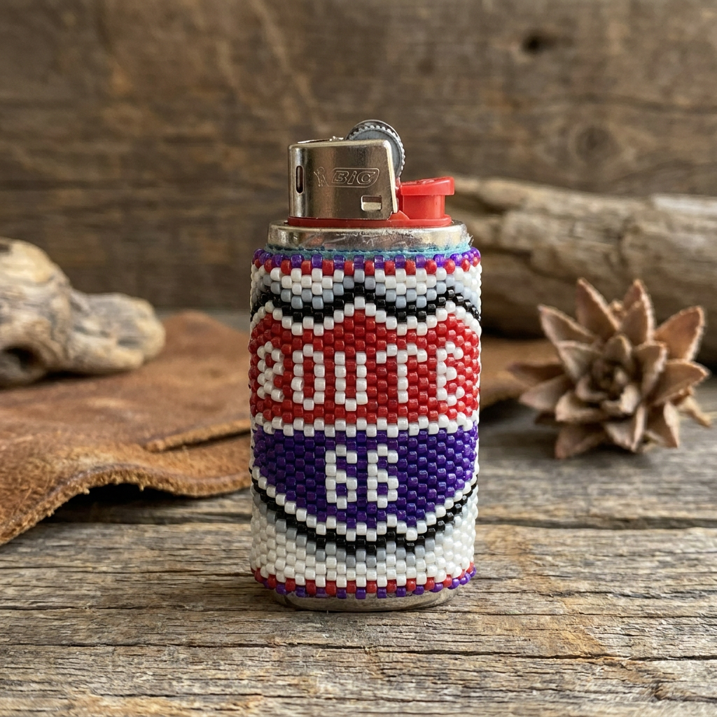 Beaded Route 66 Mini Lighter Case
