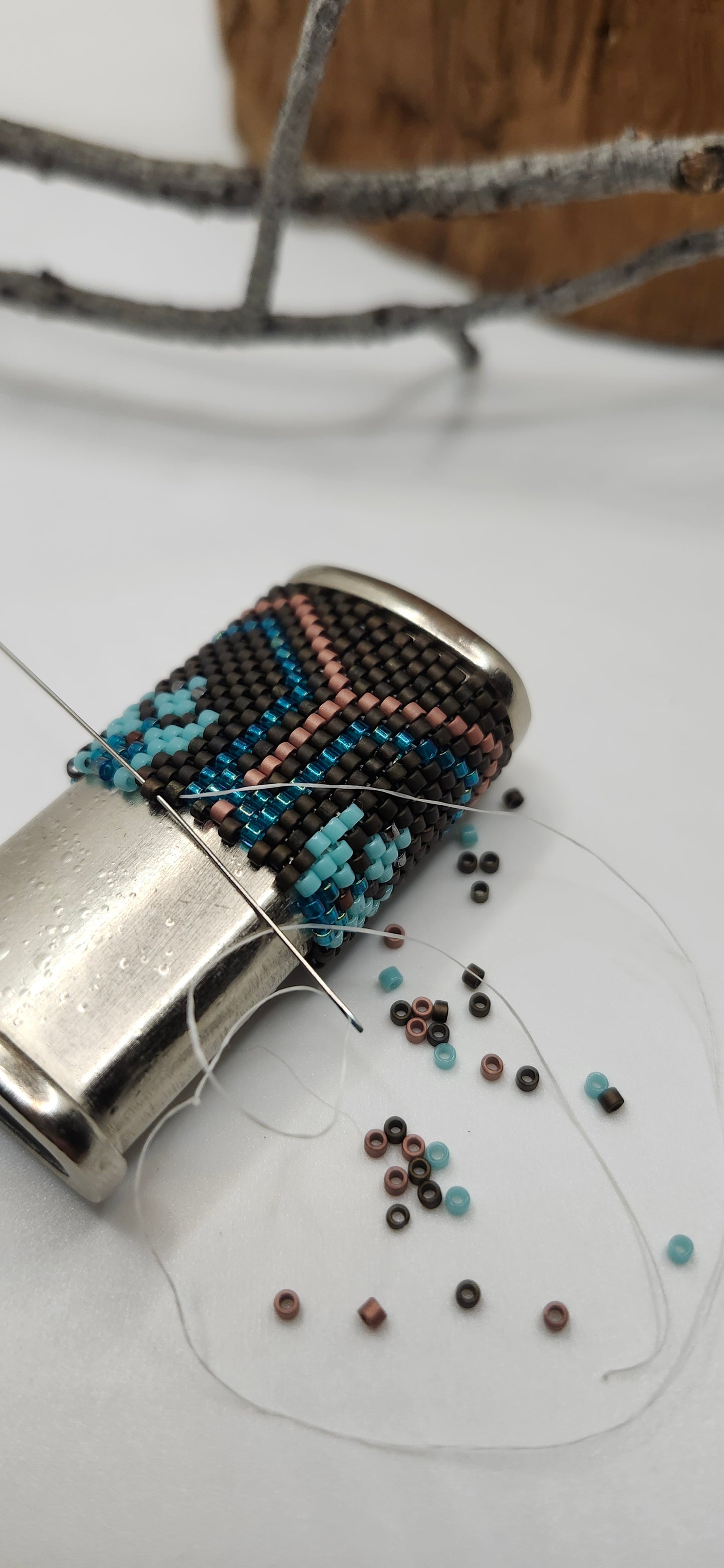 Beaded Quail Metal Lighter Case